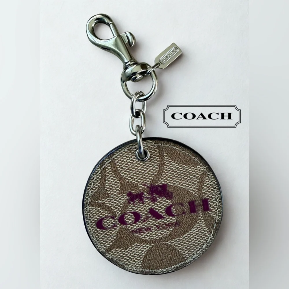 Coach Reversible Circular Bag Charm | Signature Canvas & Cranberry Leather | EUC - Picture 2 of 5